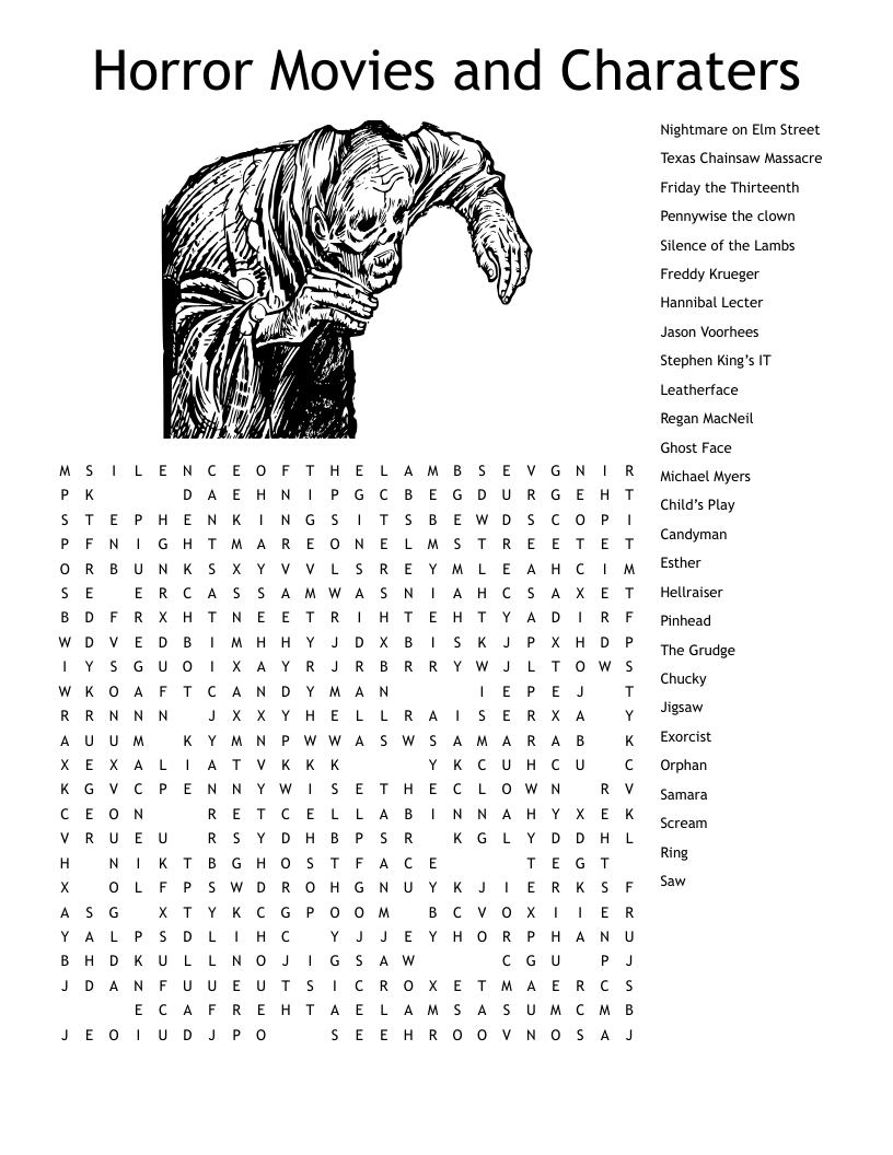 HORROR CHARACTERS Crossword WordMint HORROR CHARACTERS Crossword WordMint