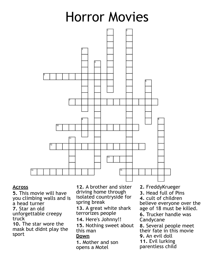 Horror Movies Crossword WordMint Horror Movies Crossword WordMint