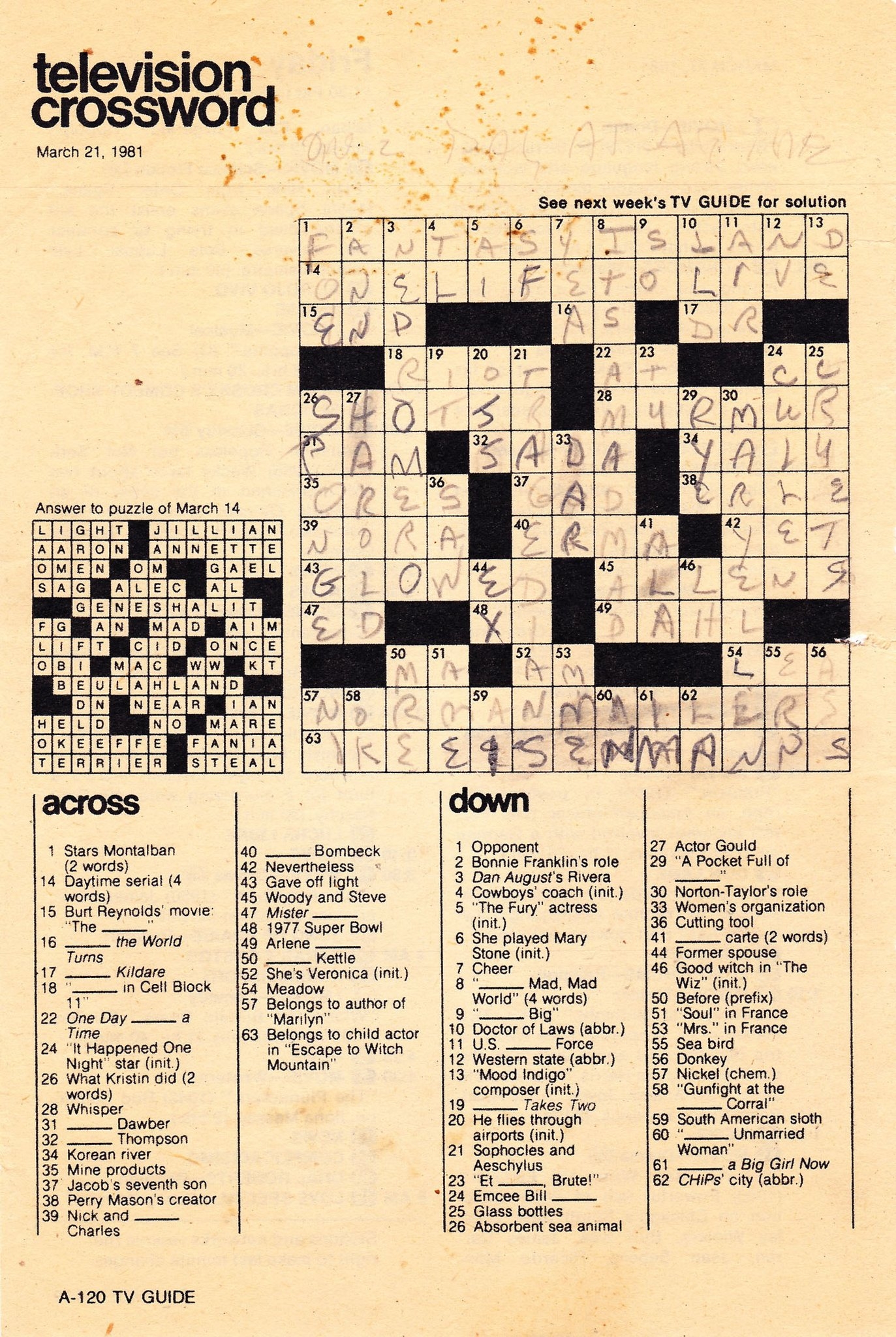 Ike Eisenmann On X That Time In 1981 When I Was An Answer In The TV Guide Crossword Puzzle 63 Across It s The Little Things That Make You Feel Special Https t co zFn0qvOVjm 