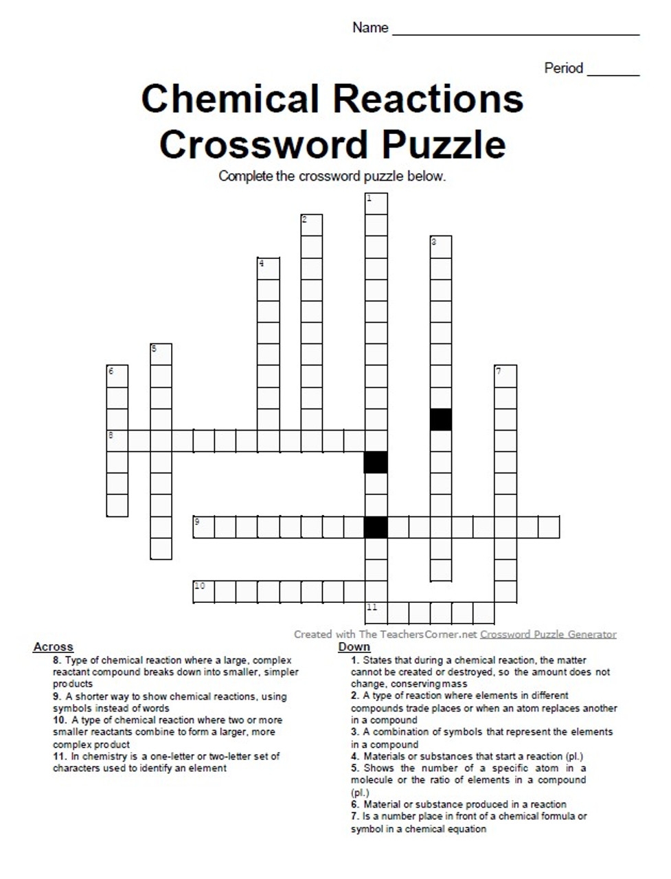 Introduction To Chemistry Chemical Reactions Crossword Puzzle Amped Up Learning Introduction To Chemistry Chemical Reactions Crossword Puzzle Amped Up Learning