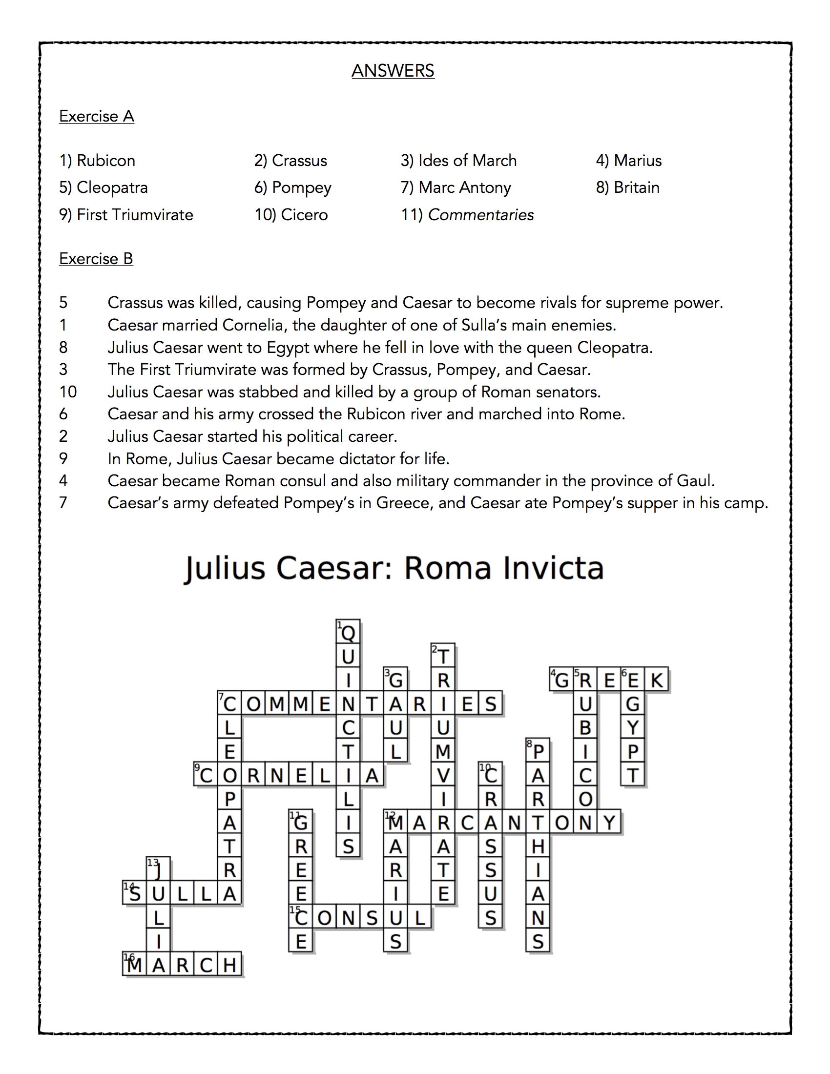 Julius Caesar Crossword Puzzle