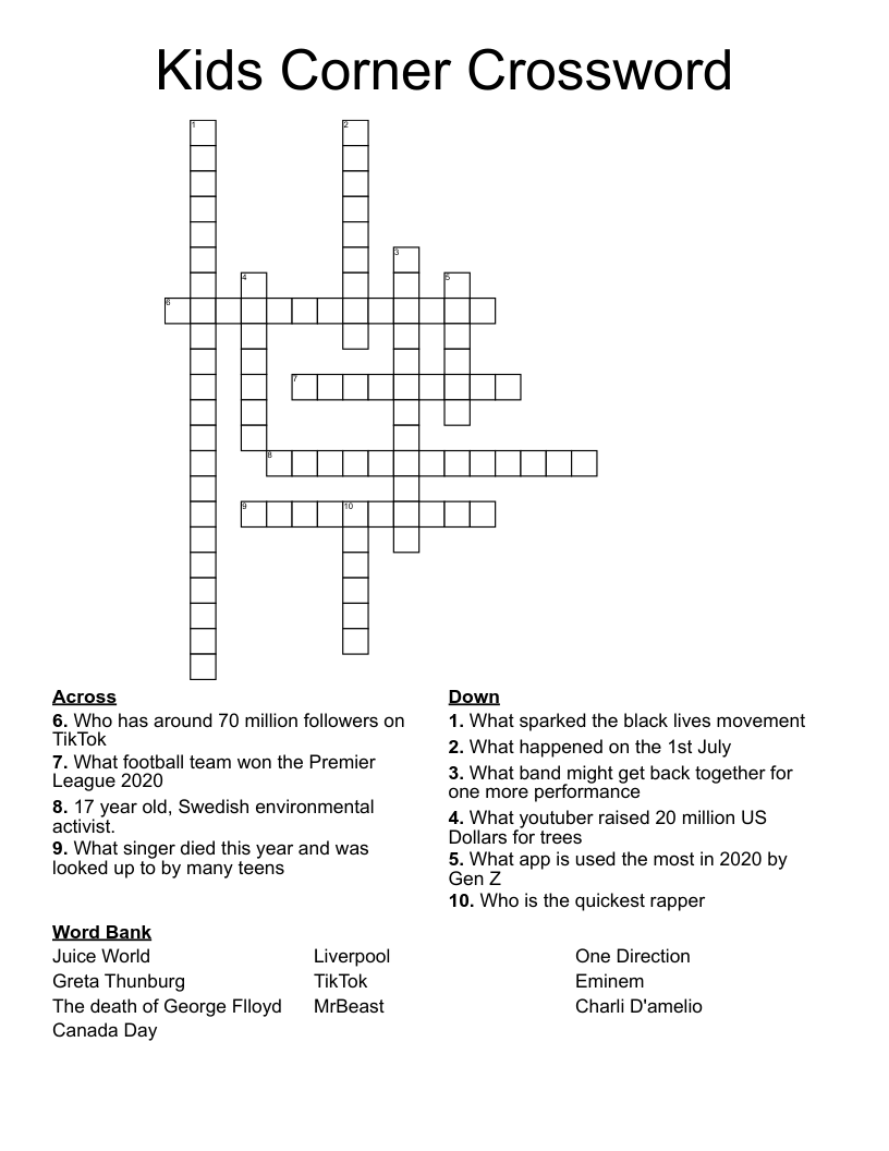 Kids Corner Crossword WordMint Kids Corner Crossword WordMint