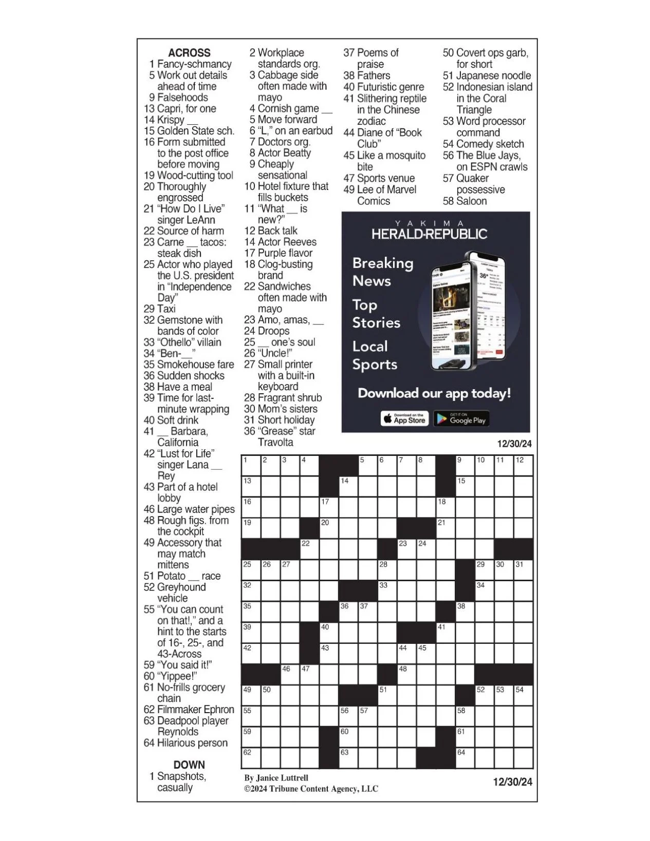 Printable Commuter Crossword Puzzle Printable Commuter Crossword Puzzle