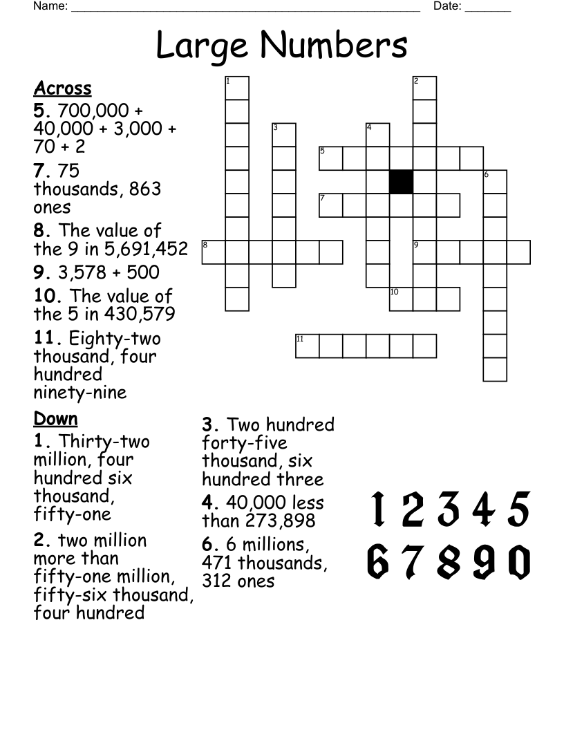 Large Numbers Crossword WordMint Large Numbers Crossword WordMint