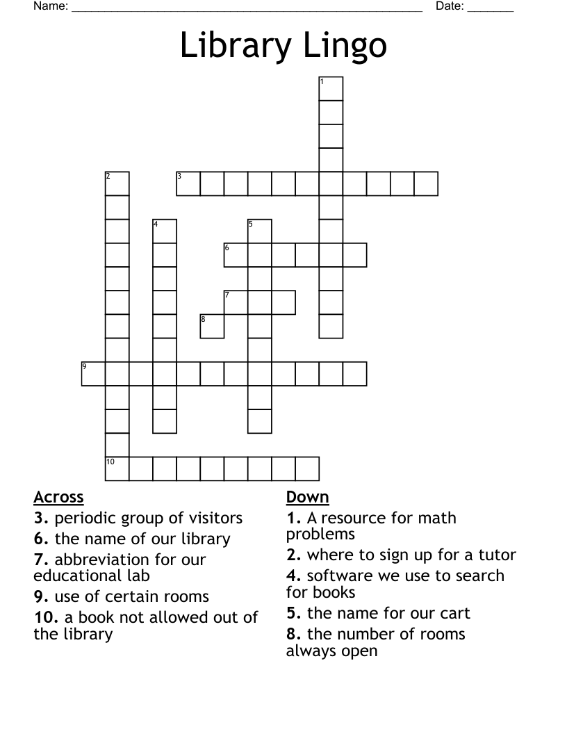 Library Lingo Crossword WordMint Library Lingo Crossword WordMint