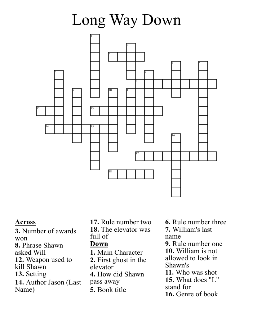 Long Way Down Crossword WordMint Long Way Down Crossword WordMint