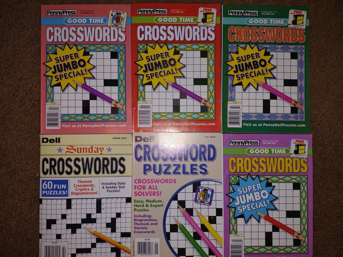 Lot Of 6 New Penny Press Dell Crossword Puzzle Books ALL SOLVING 