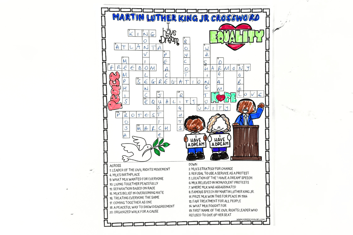 Mlk Crossword Puzzles Printable