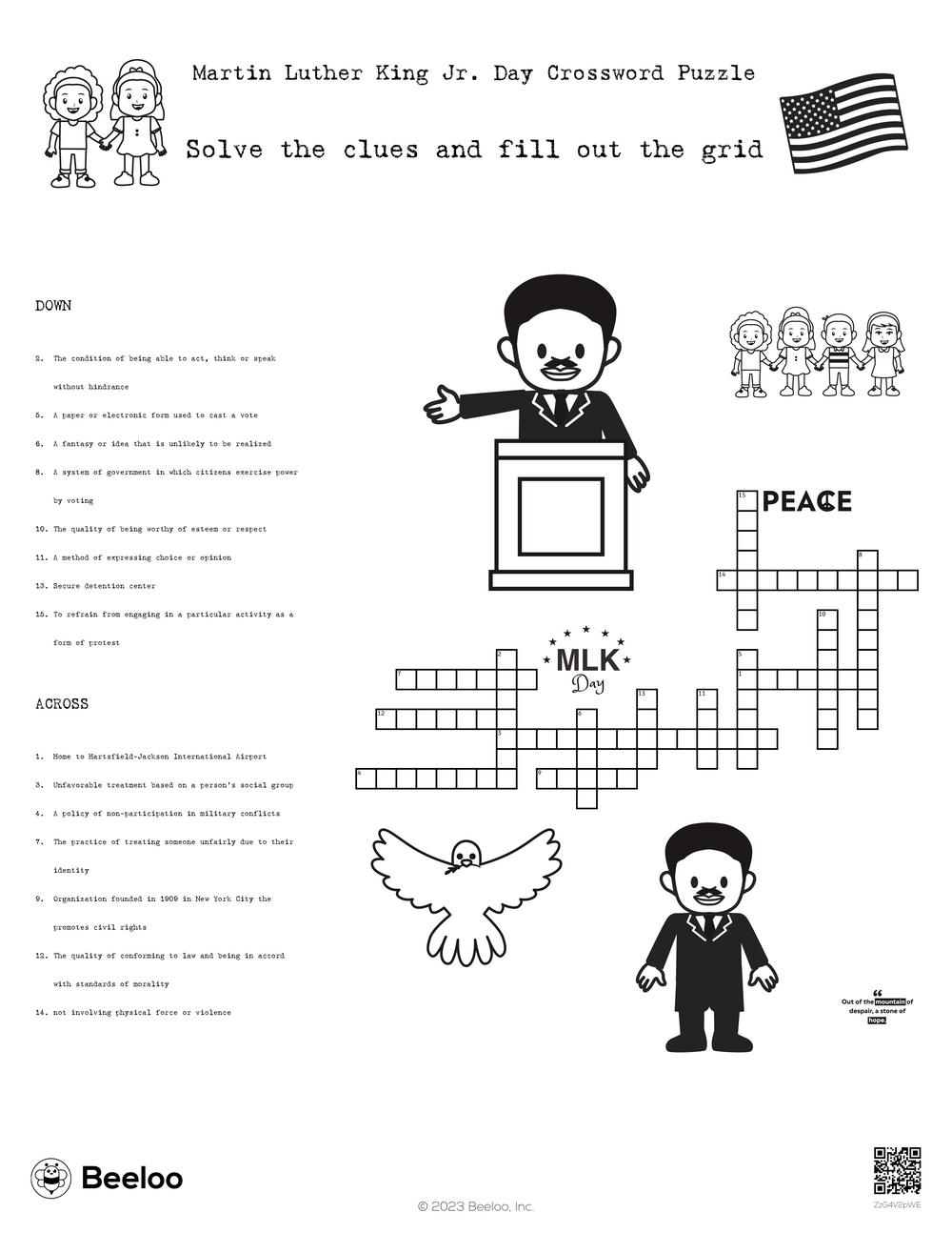 Martin Luther King Crossword Puzzle Printable Martin Luther King Crossword Puzzle Printable