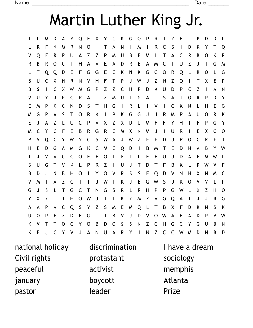 Martin Luther King Jr Word Search WordMint Martin Luther King Jr Word Search WordMint
