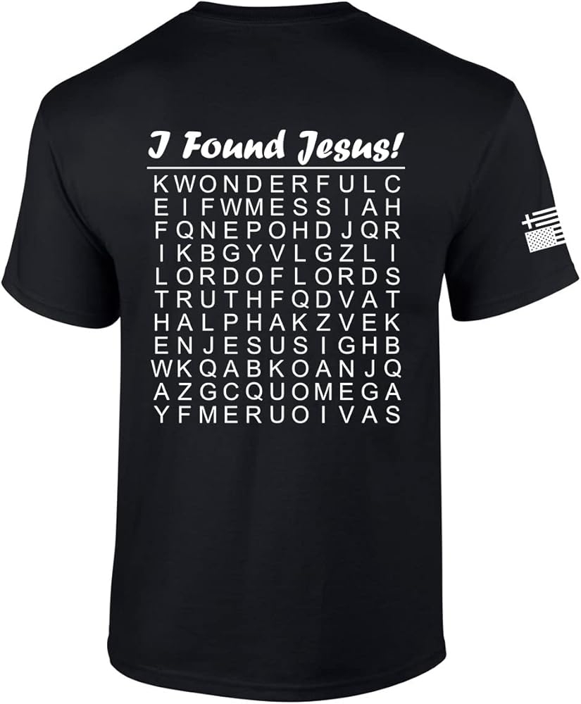Mens Christian Shirt I Found Jesus Funny Crossword Puzzle Back Design Short Sleeve T Shirt Graphic Tee Mens Christian Shirt I Found Jesus Funny Crossword Puzzle Back Design Short Sleeve T Shirt Graphic Tee