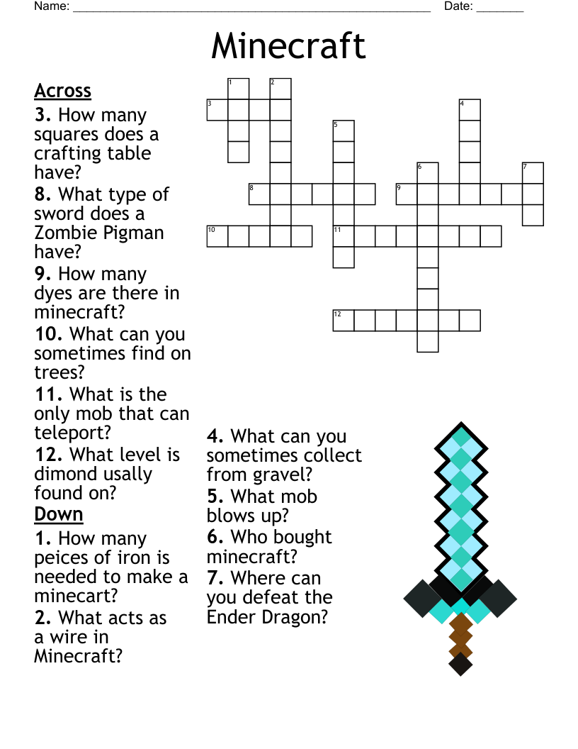 Minecraft Crossword WordMint Minecraft Crossword WordMint