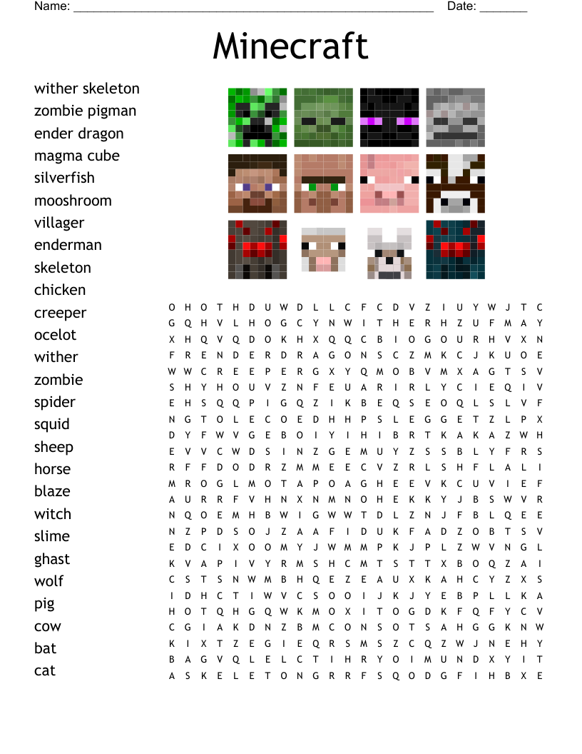 Minecraft Crossword Puzzle Printable Minecraft Crossword Puzzle Printable