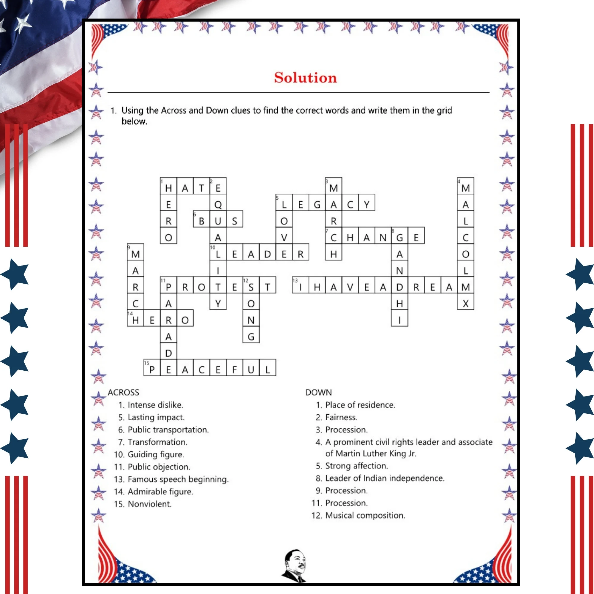 MLK Day Martin Luther King Jr Crossword Puzzle Vocabulary Activity No Prep Printable Worksheet For Kids And Early Finishers Print And Go Etsy MLK Day Martin Luther King Jr Crossword Puzzle Vocabulary Activity No Prep Printable Worksheet For Kids And Early Finishers Print And Go Etsy