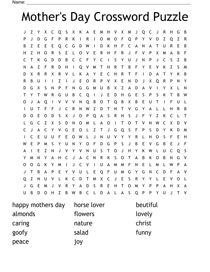 Mother's Day Crossword Puzzle Mother's Day Crossword Puzzle