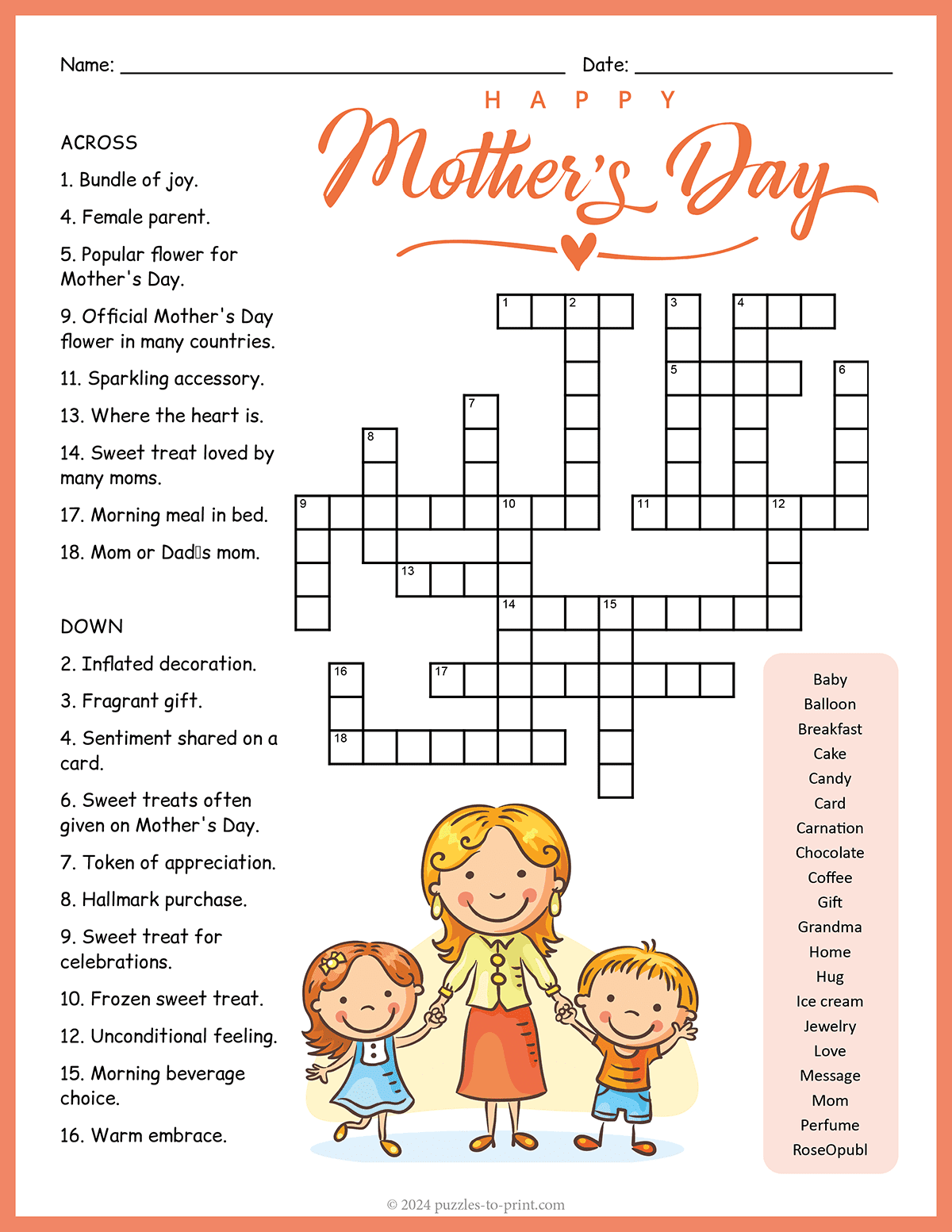 Free Printable Mother's Day Crossword Puzzle Free Printable Mother's Day Crossword Puzzle