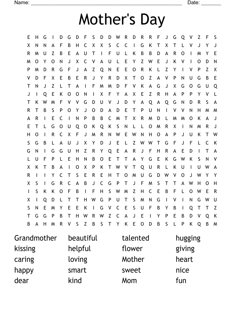 Mother s Day Word Search WordMint Mother s Day Word Search WordMint