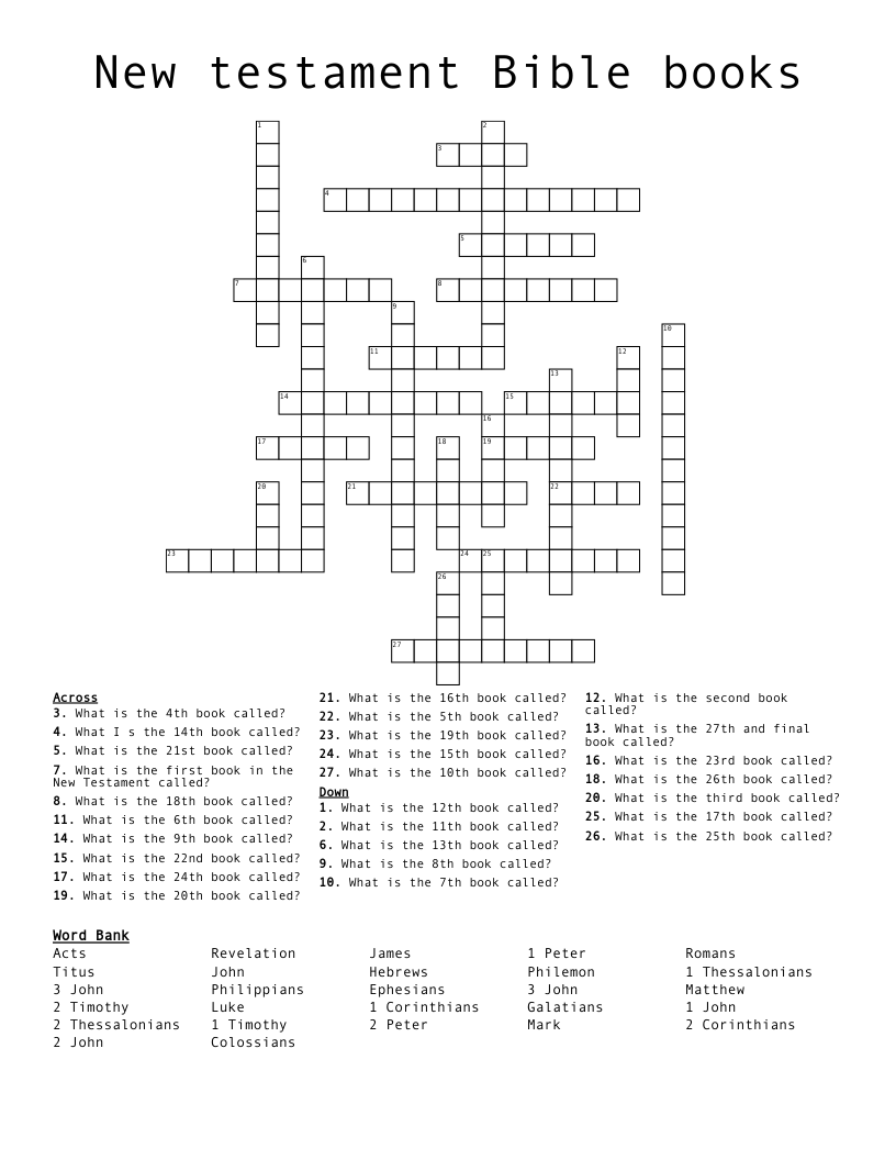 New Testament Bible Books Crossword WordMint New Testament Bible Books Crossword WordMint