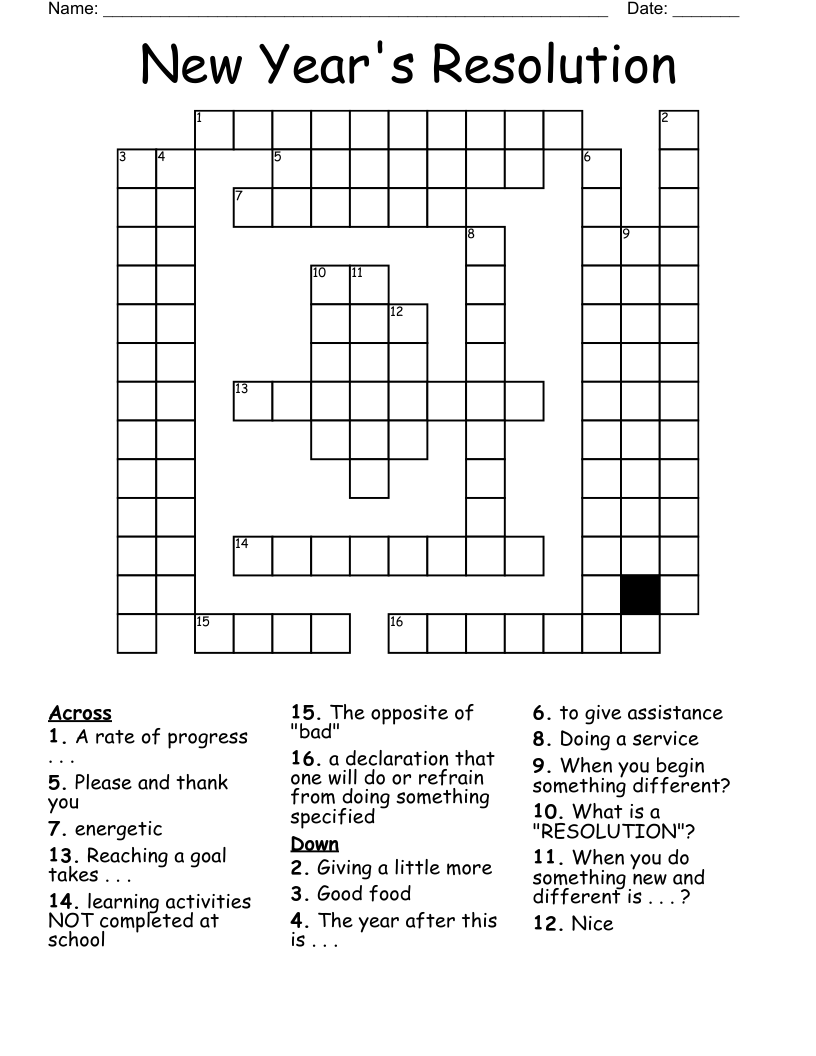 Free Printable New Years Crossword Puzzles