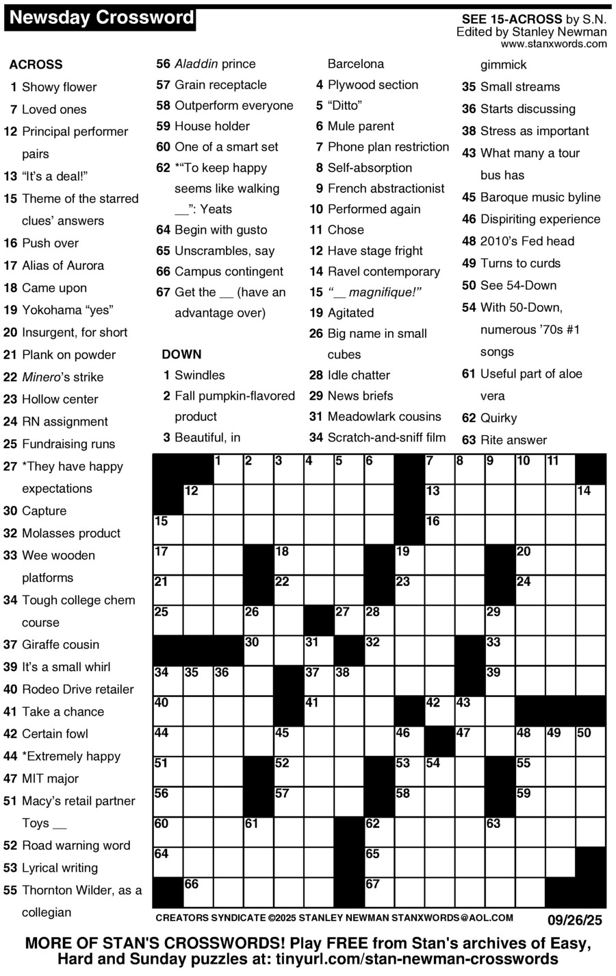 Newsday Crossword Puzzle Creators Syndicate