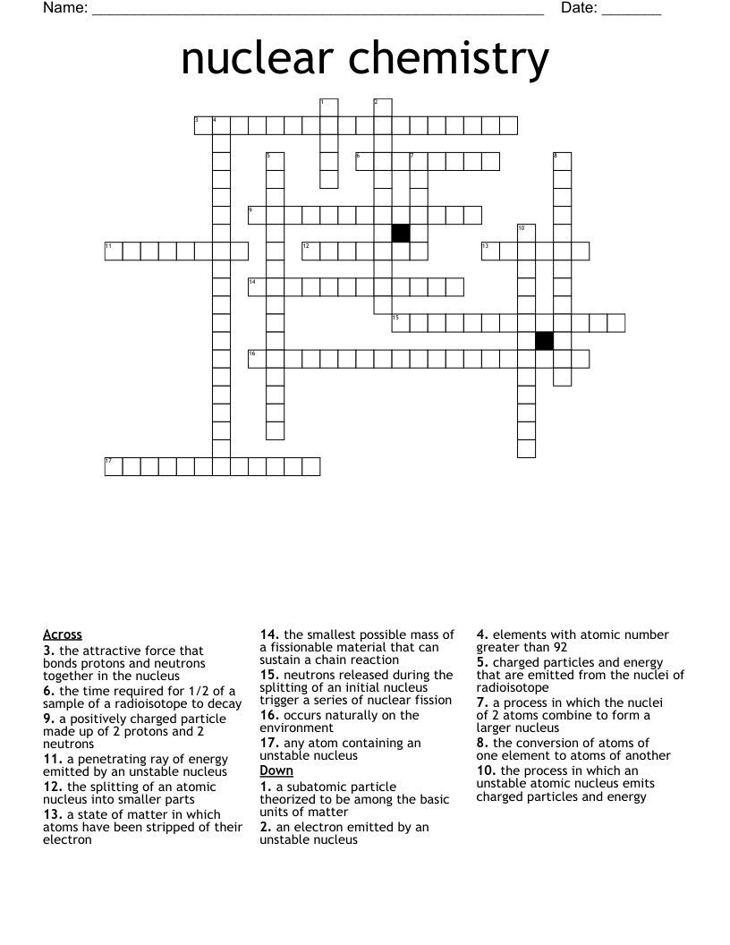 Nuclear Chemistry Crossword WordMint