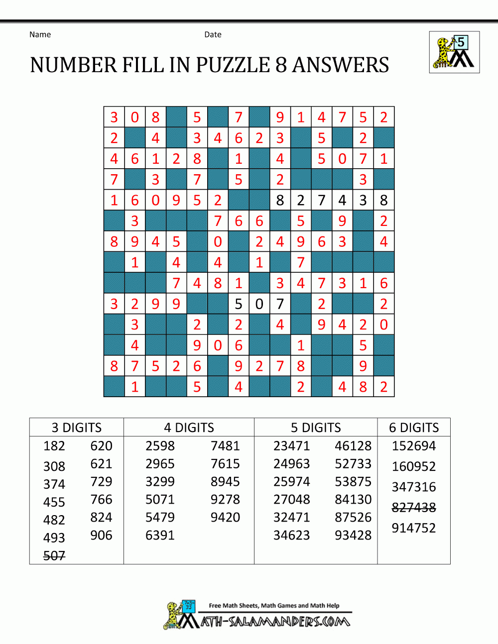 Number Fill In Puzzles Number Fill In Puzzles