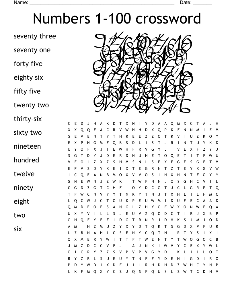 Numbers 1 100 Crossword Word Search WordMint Numbers 1 100 Crossword Word Search WordMint