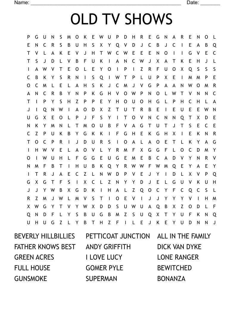 OLD TV SHOWS Word Search WordMint OLD TV SHOWS Word Search WordMint