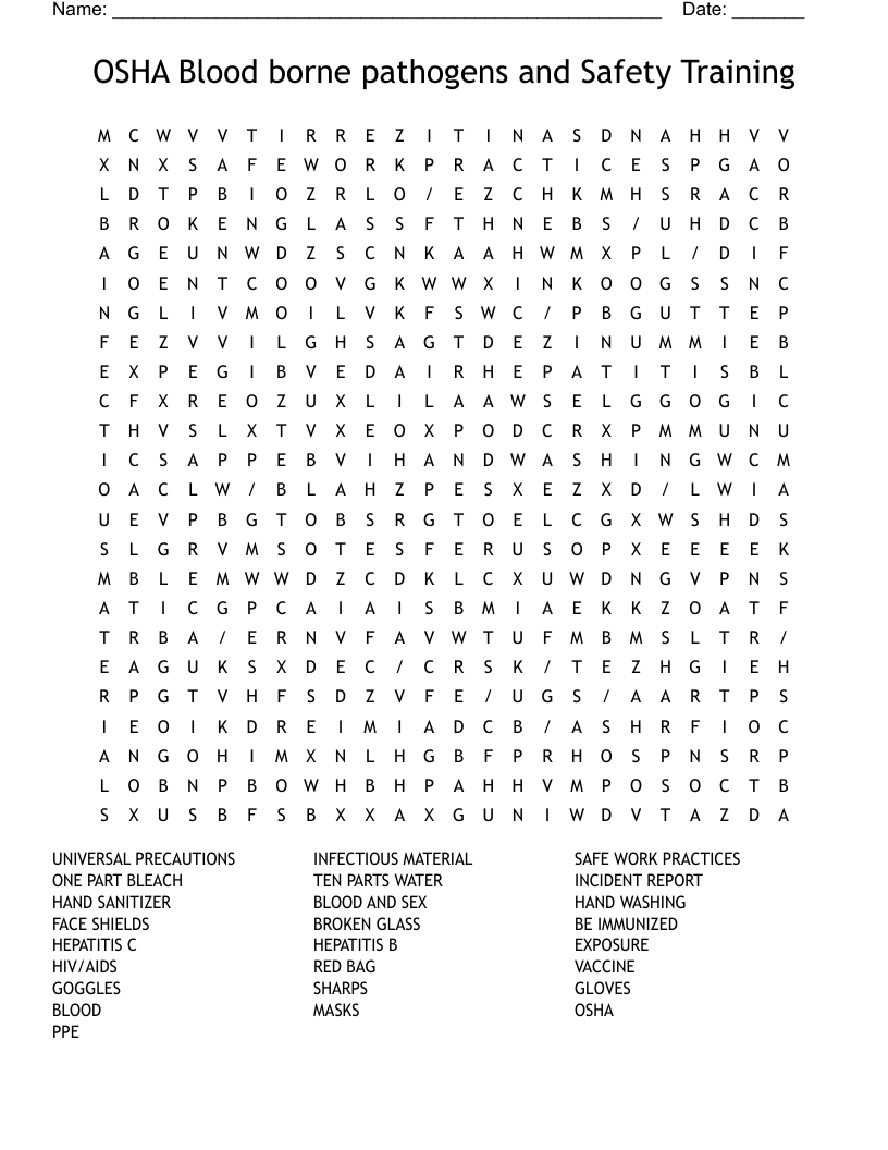 OSHA Annual Training Crossword WordMint