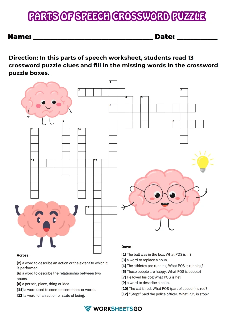 4th Grade Reading Crossword Puzzles Printable