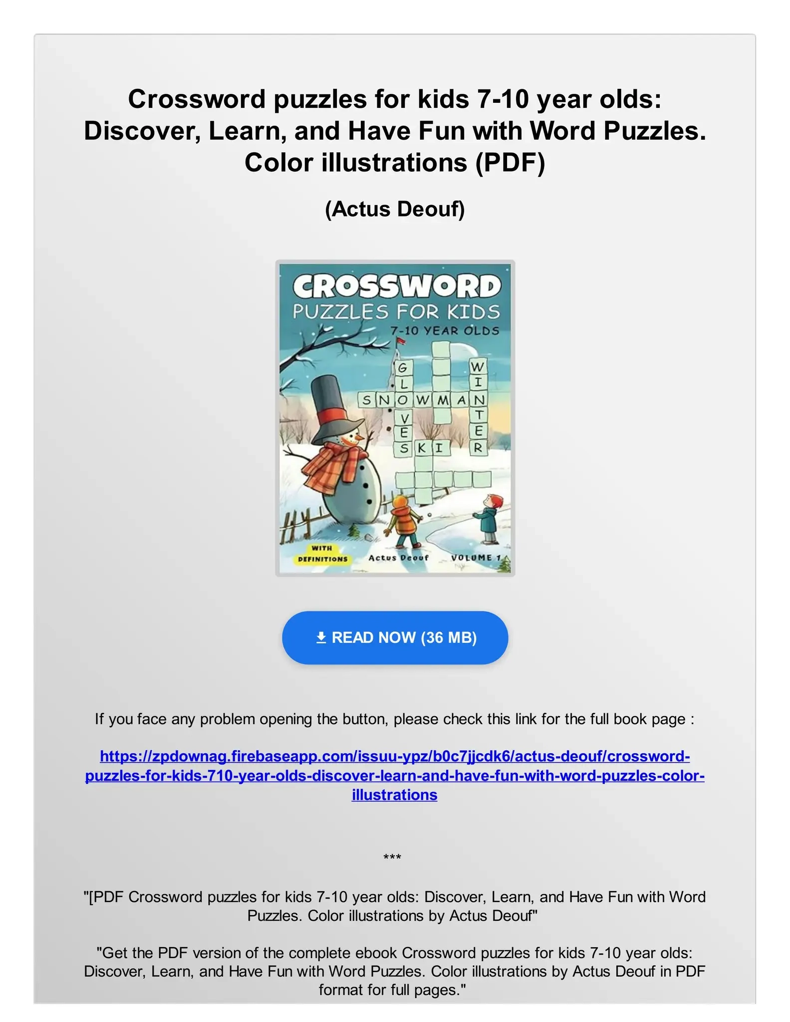 PDF Crossword Puzzles For Kids 7 10 Year Olds Discover Learn And Have Fun With Word Puzzles Col By FilomenaRunteej Issuu PDF Crossword Puzzles For Kids 7 10 Year Olds Discover Learn And Have Fun With Word Puzzles Col By FilomenaRunteej Issuu