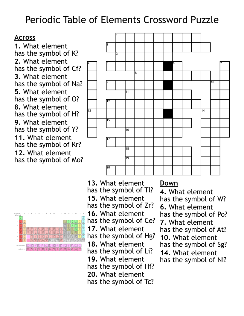 Periodic Table Of Elements Crossword Puzzle WordMint Periodic Table Of Elements Crossword Puzzle WordMint