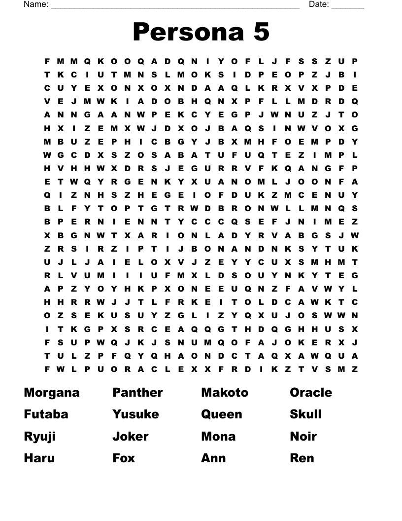 Persona 5 Word Search WordMint