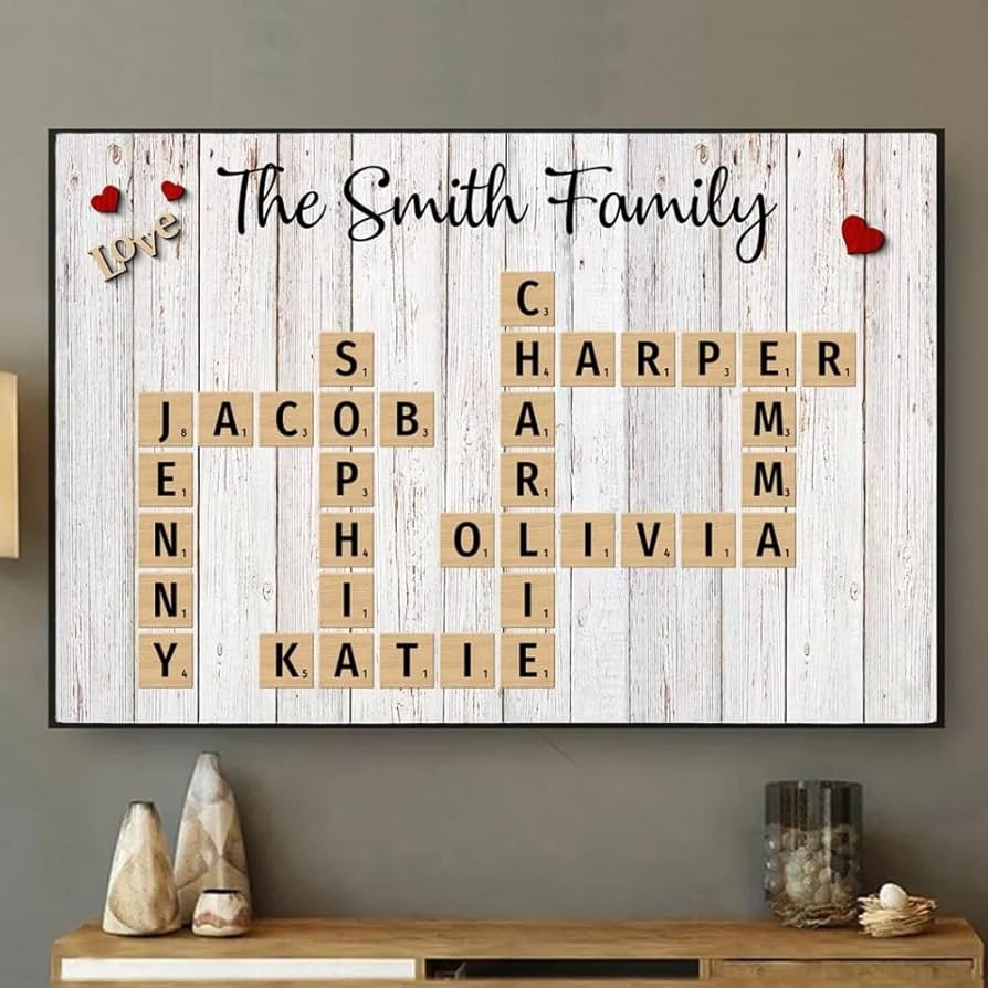 Personalized Crossword Puzzle Wall Art Custom Scrabble Family Names Poster Canvas For Home Decor Unique Gift Idea For Home Christmas Birthdays 