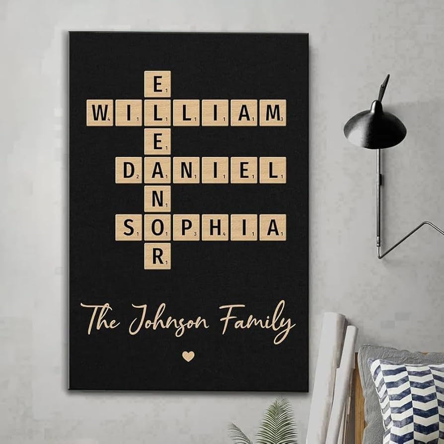 Personalized Crossword Puzzle Wall Art Custom Scrabble Family Names Print For Home Decor Unique Gift Idea For Family Home Christmas Birthdays 