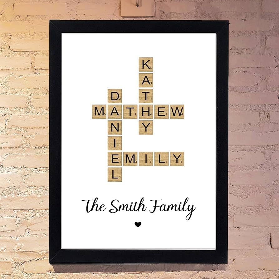 Personalized Family Name Crossword Puzzle Wall Art Print Custom 