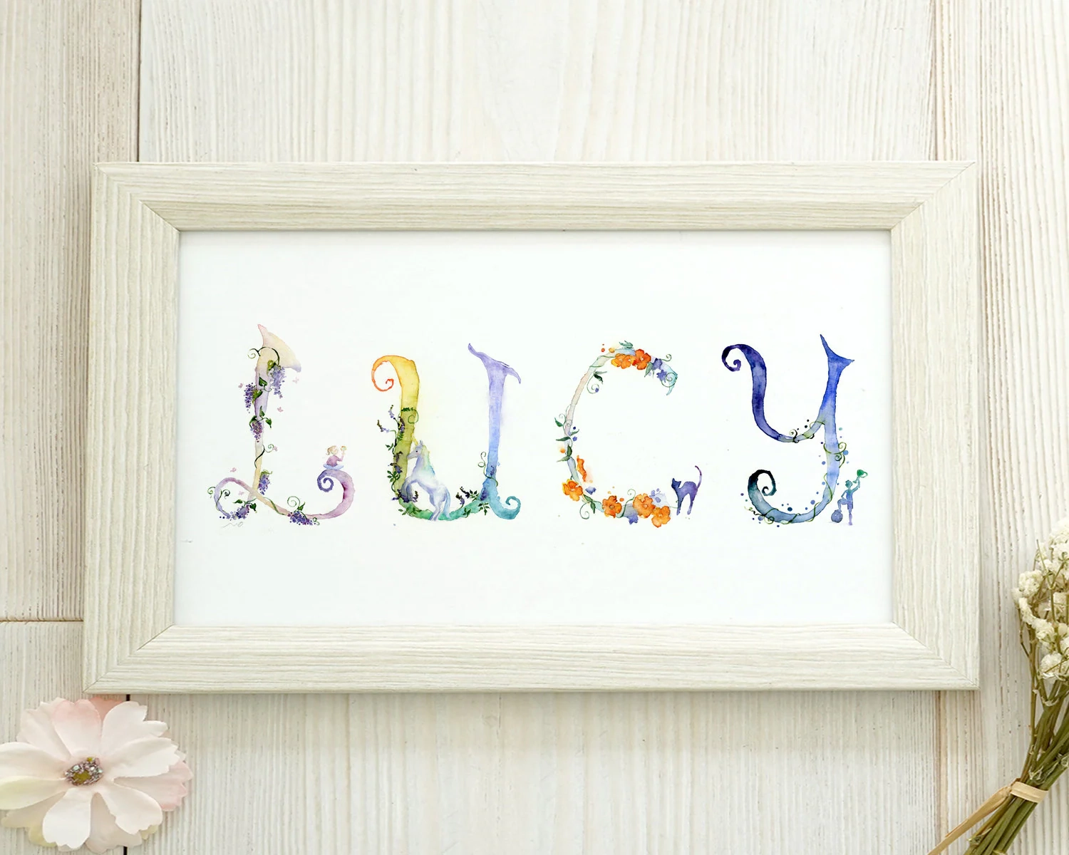 Personalized Name Print Watercolor Floral Nursery Wall Art Etsy