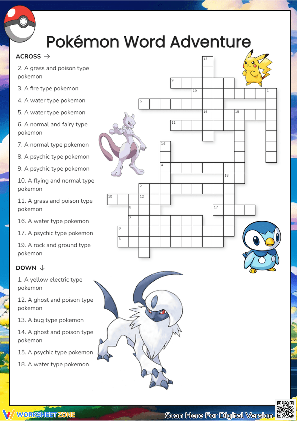 Pokemon Crossword Puzzle Worksheets U0026 Printable