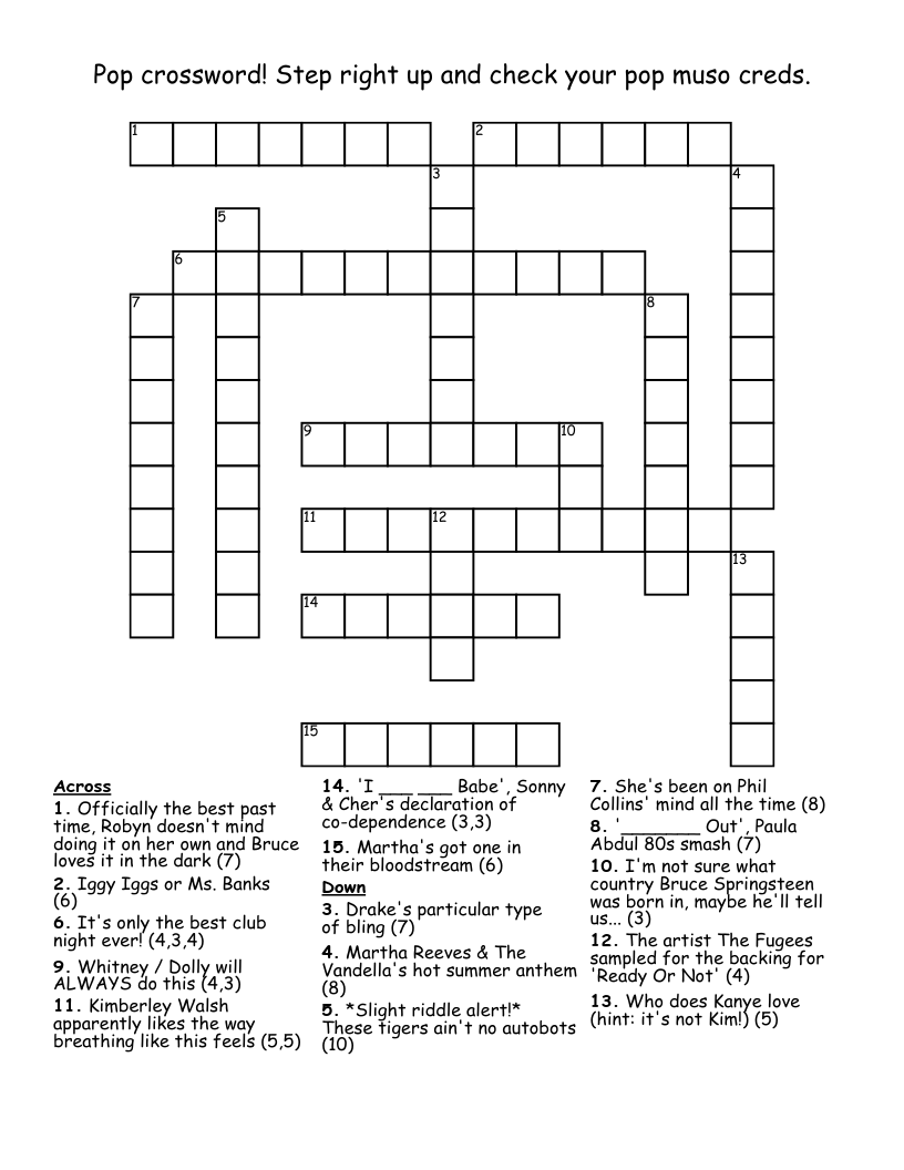 Pop Crossword Step Right Up And Check Your Pop Muso Creds WordMint Pop Crossword Step Right Up And Check Your Pop Muso Creds WordMint