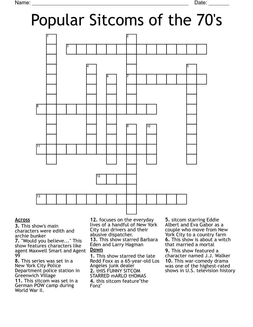 Popular Sitcoms Of The 70 s Crossword WordMint Popular Sitcoms Of The 70 s Crossword WordMint