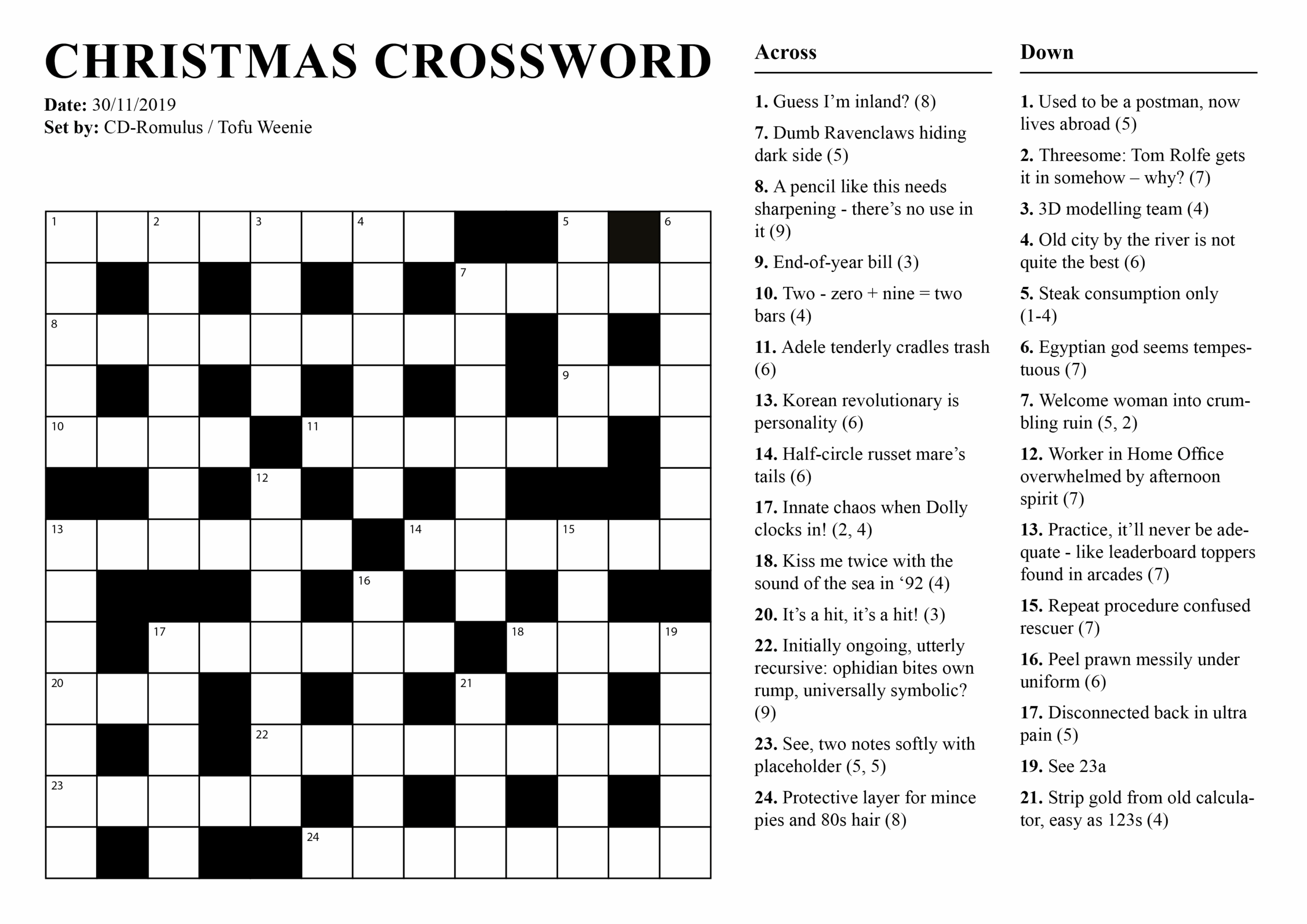 Adult Christmas Crossword Puzzle