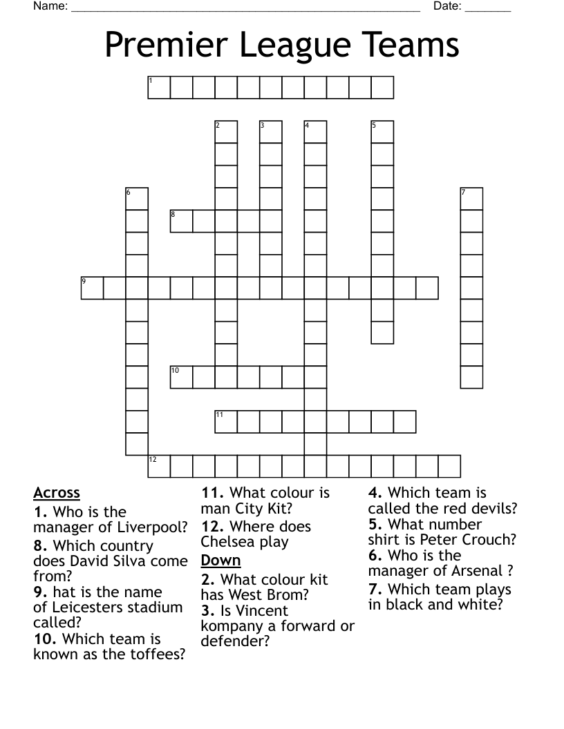 Soccer Crossword Puzzle Soccer Crossword Puzzle