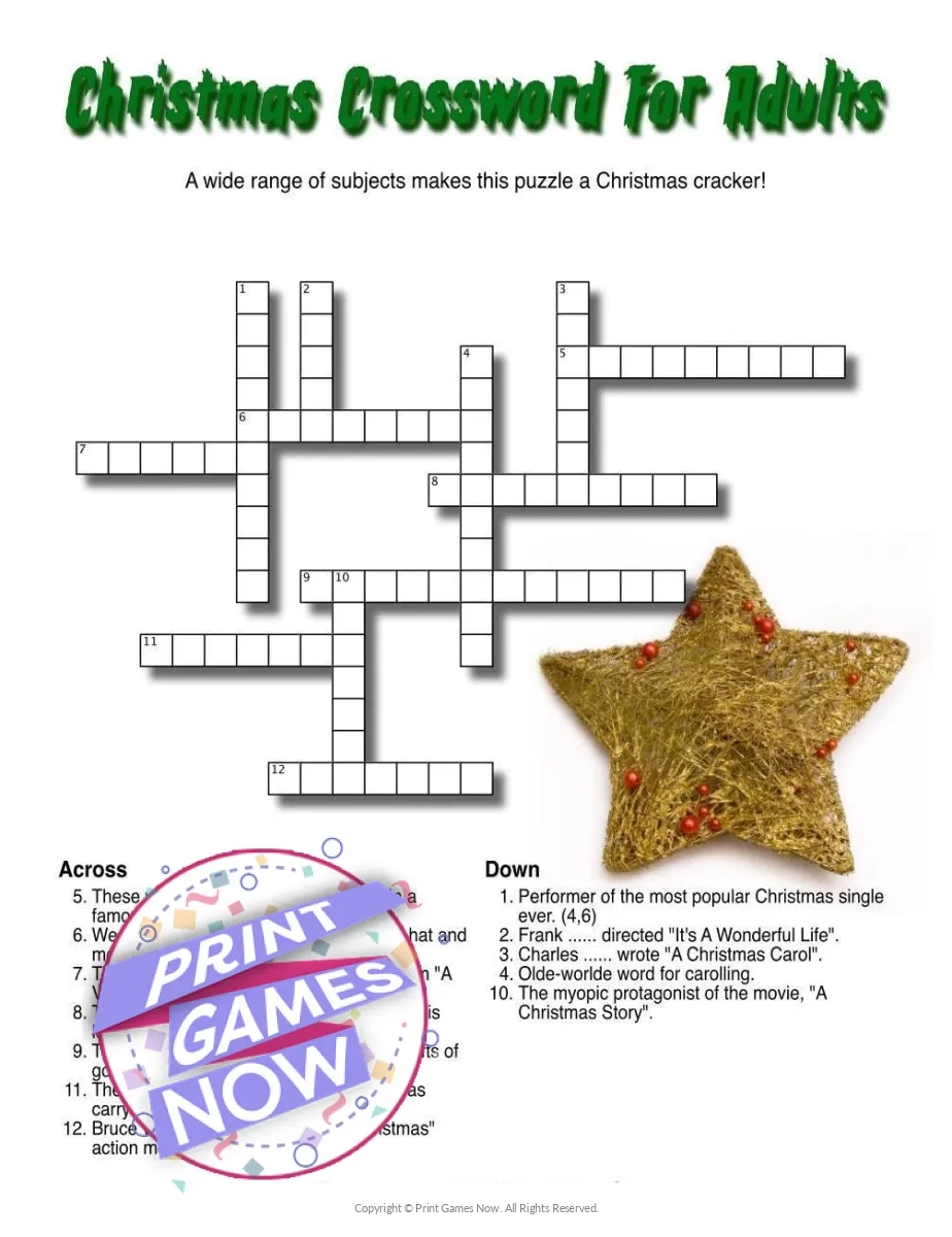 Adult Christmas Crossword Printable