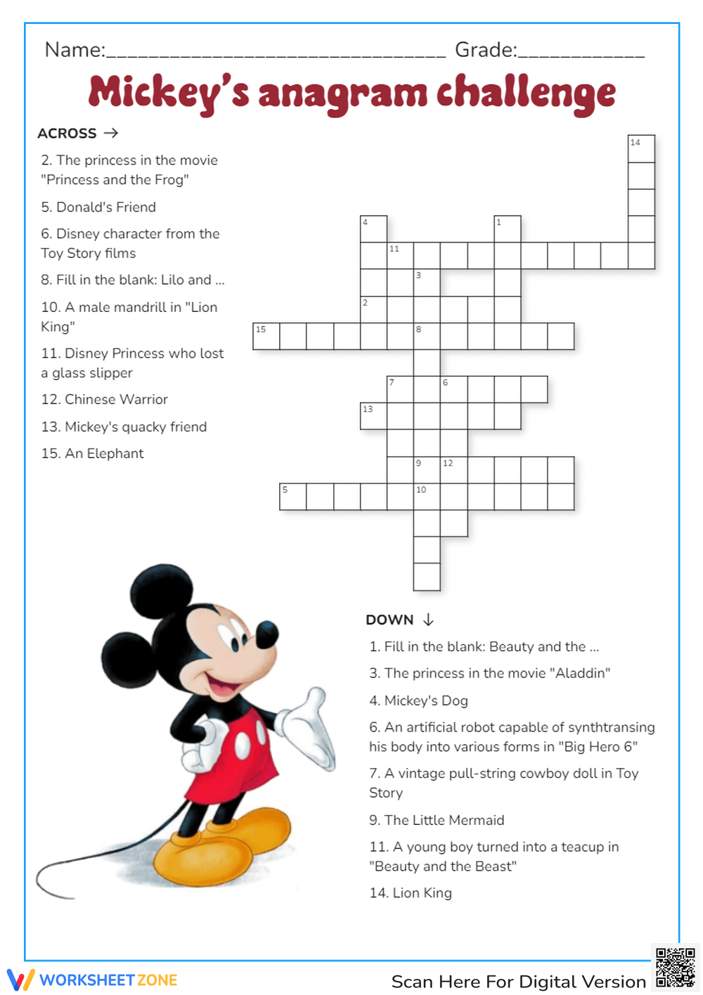 Disney Crossword Clue Printable