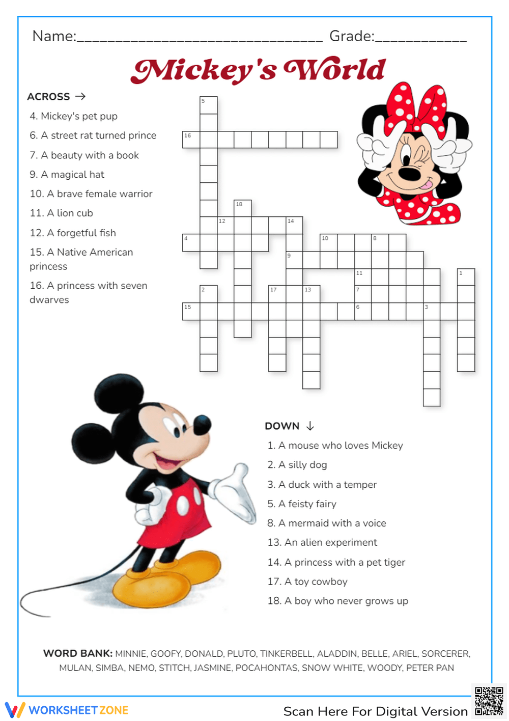 Disney Crossword Puzzles Printable