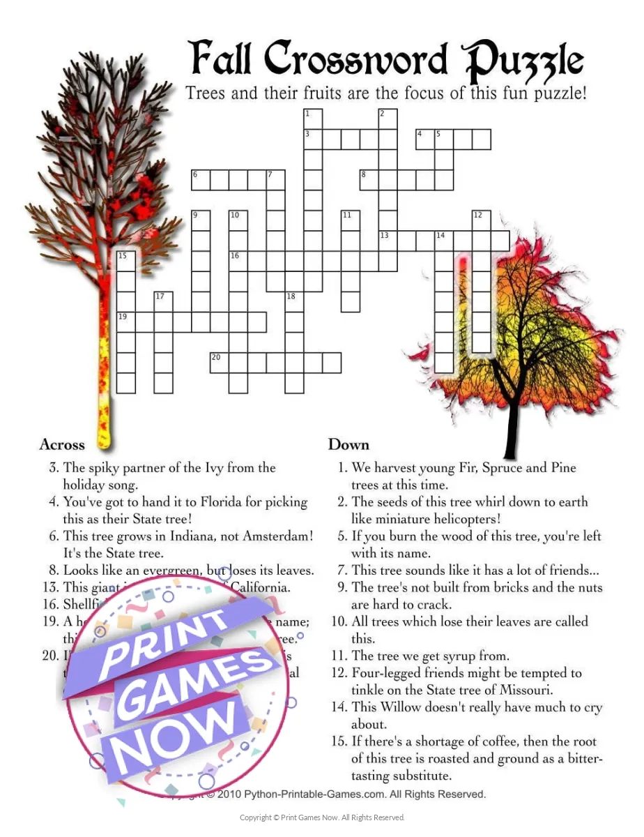 Printable Fall Harvest Fall Crossword Puzzle Party Game Print Printable Fall Harvest Fall Crossword Puzzle Party Game Print