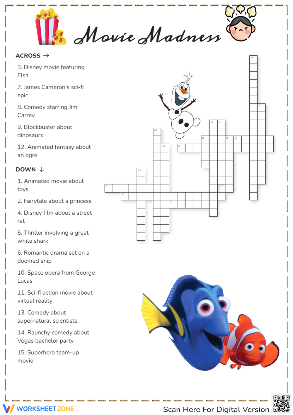 Movie Themed Crossword Puzzles Printable Free