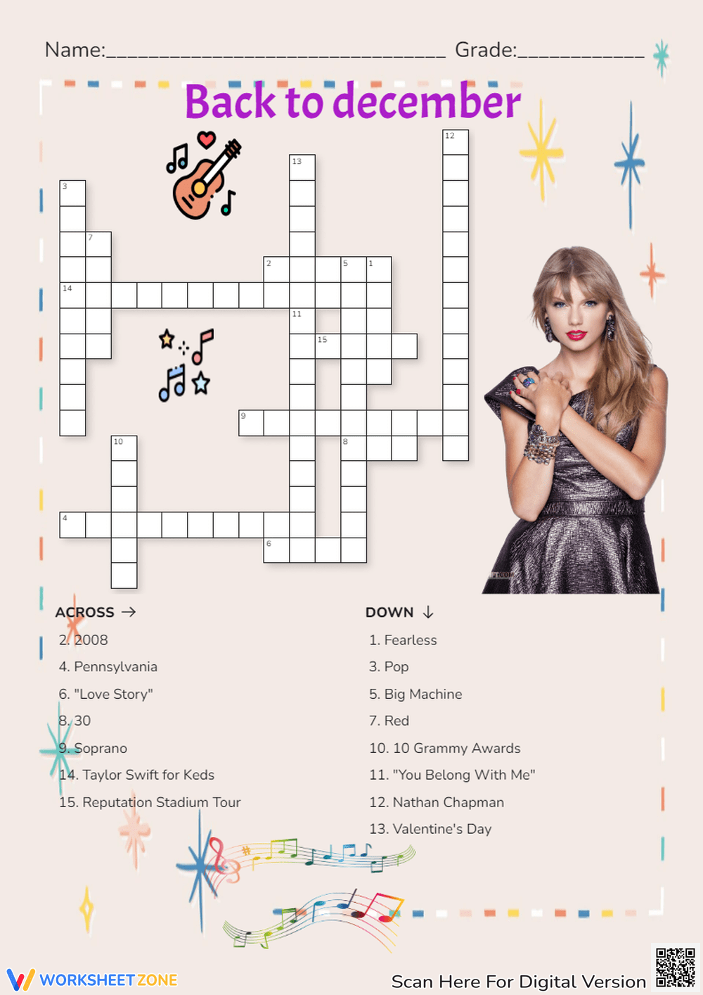 Printable Taylor Swift Crossword Worksheets Printable Taylor Swift Crossword Worksheets