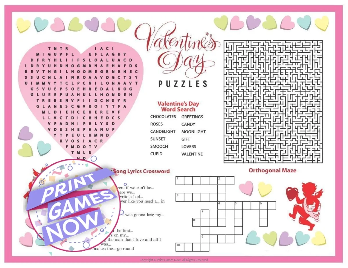 Valentine Crossword Puzzles Printable