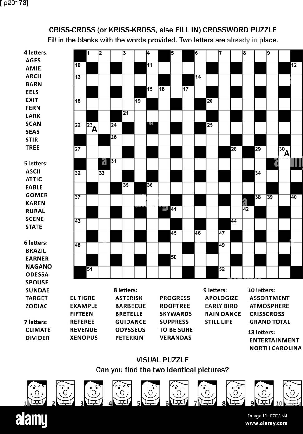 Puzzle Page With Two Games 19x19 Fill in or Criss cross Else Kriss kross Crossword Puzzle And Visual Puzzle Black And White A4 Or Letter Sized Answers Are On Separate File Stock Vector Image U0026